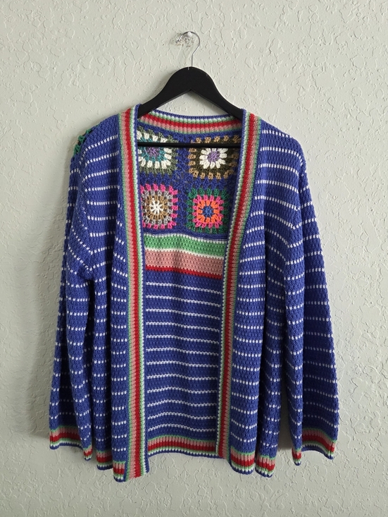 Sweaters - Women's Soft Crochet Granny Square Multicolor Boho Cardigan